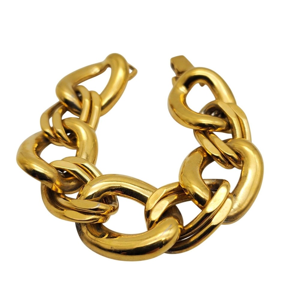 Vintage Napier Chunky Gold Tone Bracelet Bold Curb Chain Link Statement Signed - Picture 2 of 6